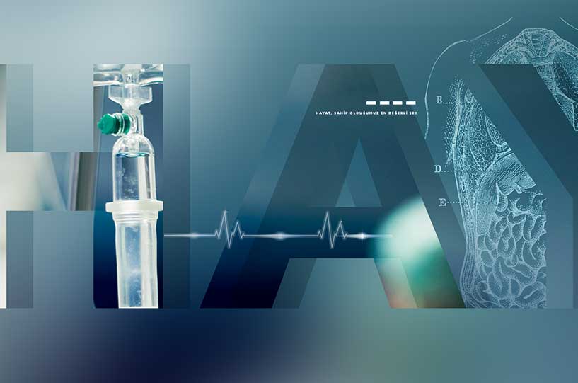 Letters of H,A,Y on blue backgroung, health related images