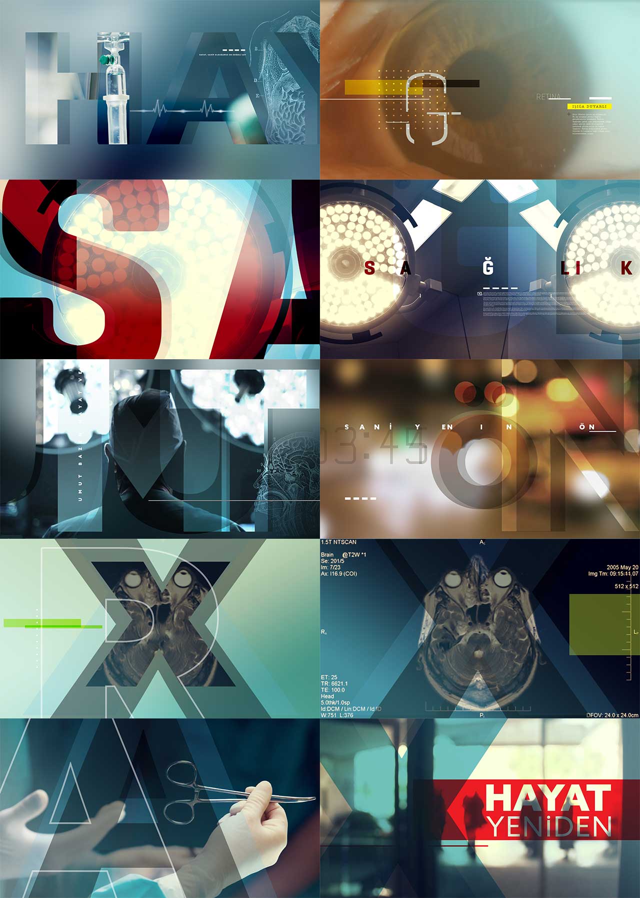style frame for the reality show opening title with health related images and graphics