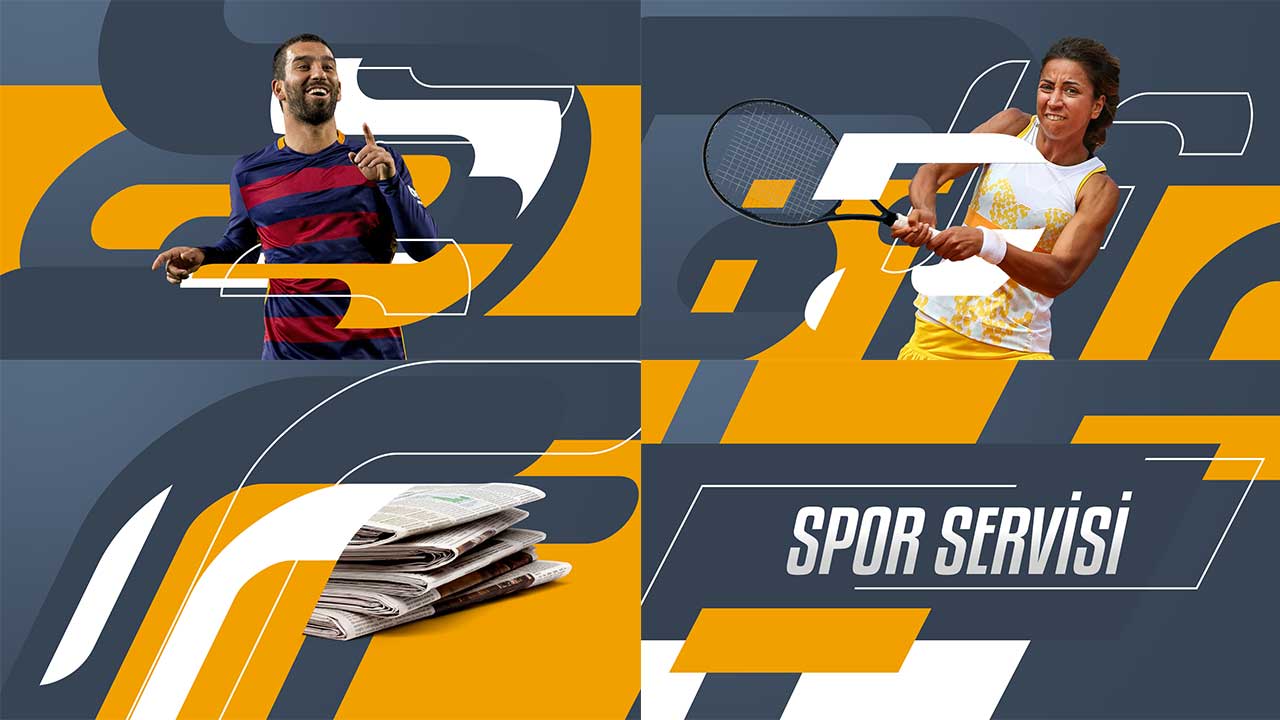 image of football and tennis player on orange and blue graphical background