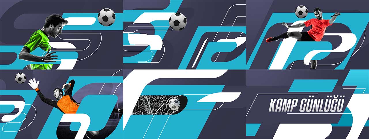 Image of football players on graphical blue and navy background