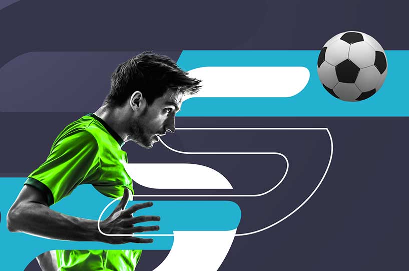 man hitting ball on graphical blue background