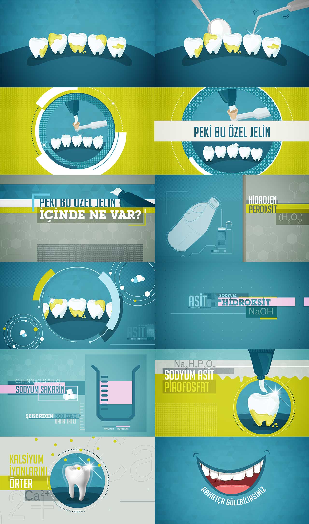 Infographic style frames about teeth whitening