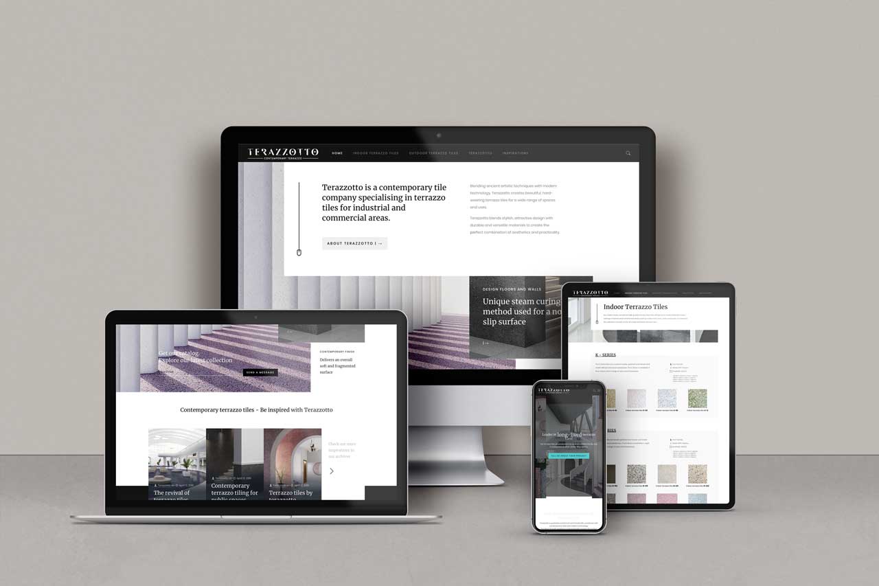 website design for Terazzotto tiles on a range of devices