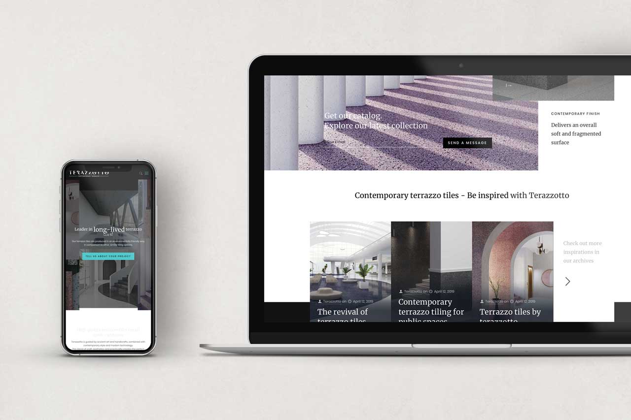 website design for Terazzotto tiles on a range of devices