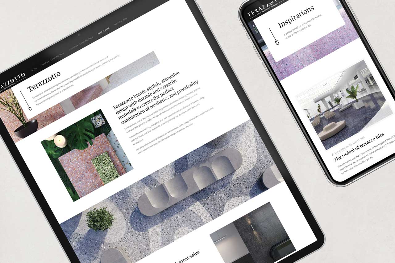 website design for Terazzotto tiles on a range of devices